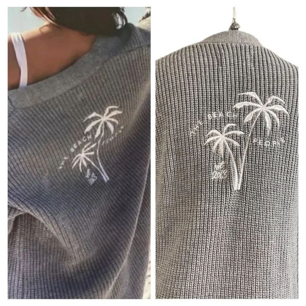 The Beach People Grey Embroidered Cardigan Sweater Women's Size Medium/Large